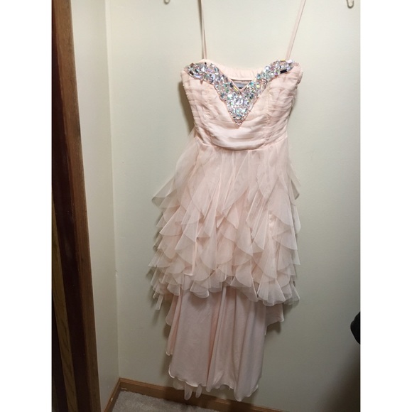 Sparkly pink high low prom dress