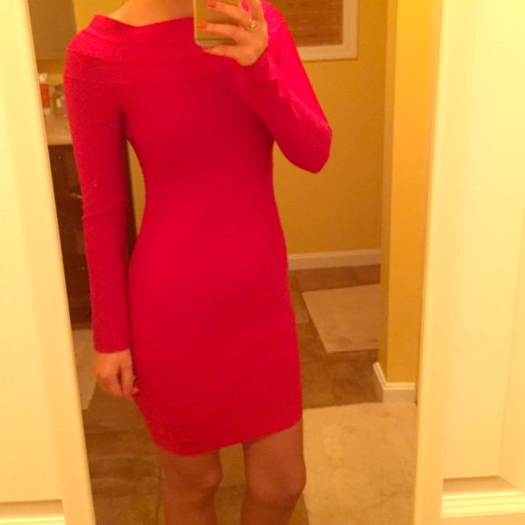 Red Bandage Long Sleeve Cocktail Dress