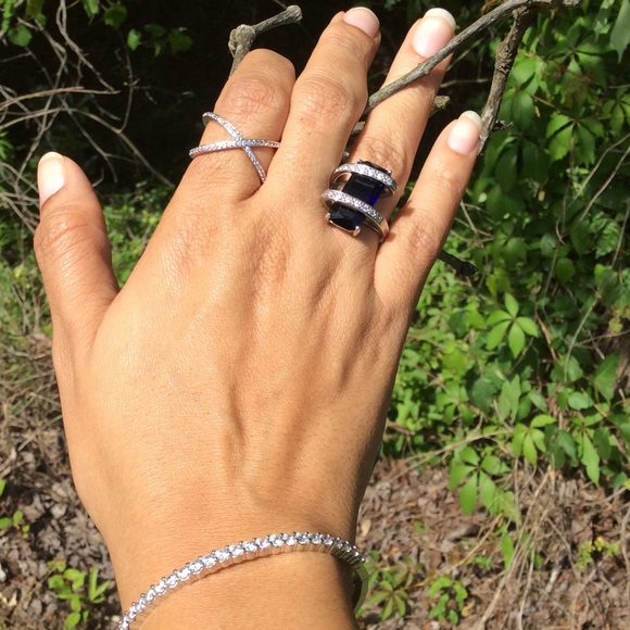 925 Stamped Sterling Silver Blue Sapphire Ring - Picture 2 of 4