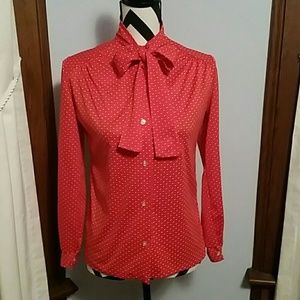 Vintage Polkadot Tie Neck Blouse