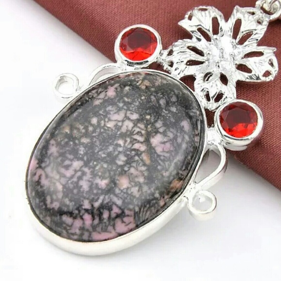 Oval Cut Rhodonite Pendant - Picture 2 of 2