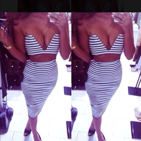 Striped two piece crop top