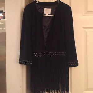 Suede 3/4 sleeve fringe jacket with black studs