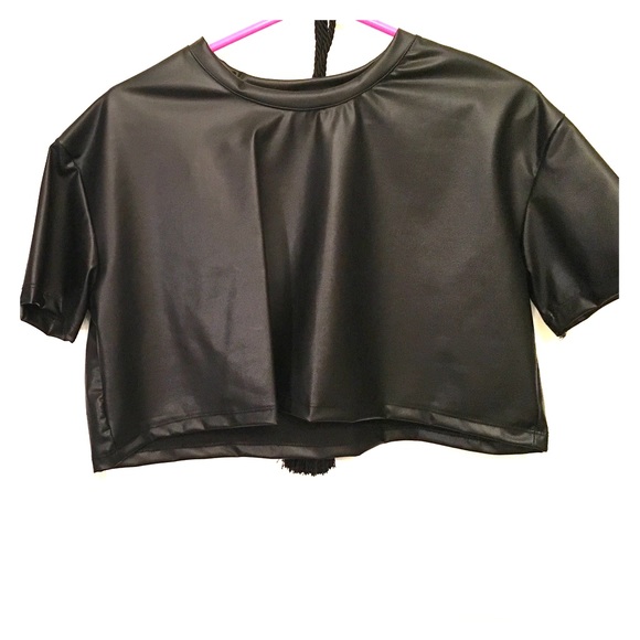 Black cropped faux leather top