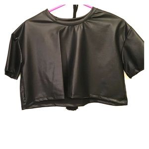 Black cropped faux leather top Black cropped faux leather top