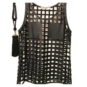 Caged faux leather tank