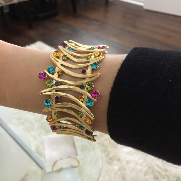 Multi-Colored Faux Stones Gold Cuff Bracelet ✨ - Picture 1 of 3
