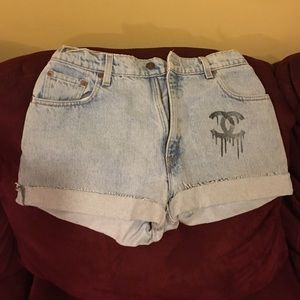 Denim shorts with Chanel stamp