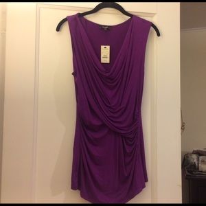 Purple draped jersey sleeveless top