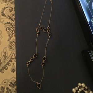Long black and gold necklace and earring set