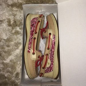 Red and tan Sperry's