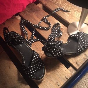Lace up polkadot wedge sandals size 11