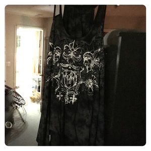 Black tank tunic with silver sparkly design.