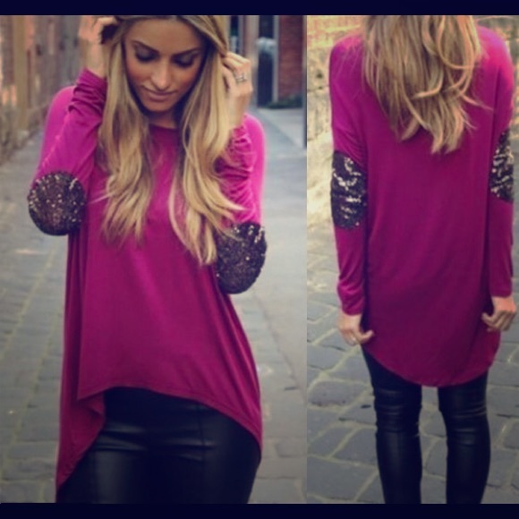 Fushcia elbow patch shirt