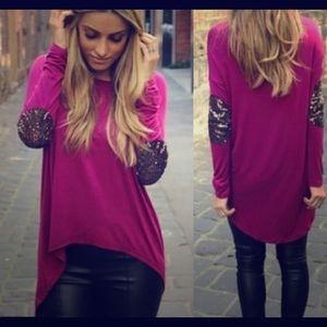 Fushcia elbow patch shirt