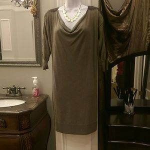 Brown 3/4 sleeve sweater dress.