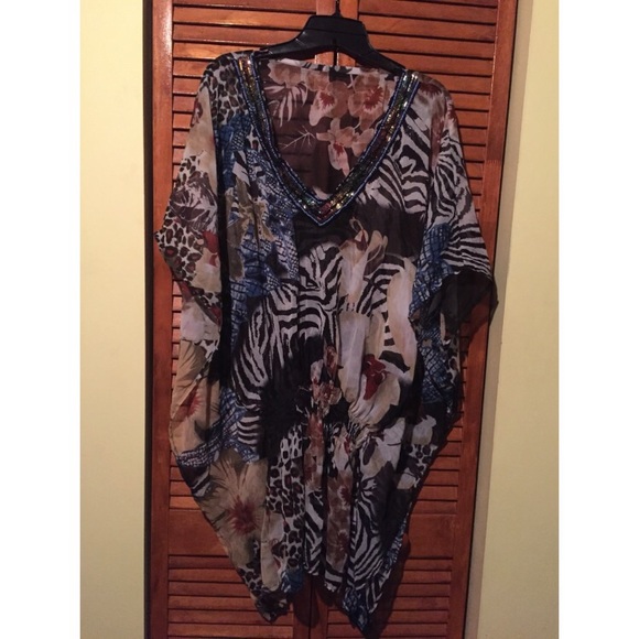Tropical jungle print swimsuit coverup