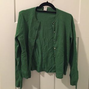 J crew green wool cardigan