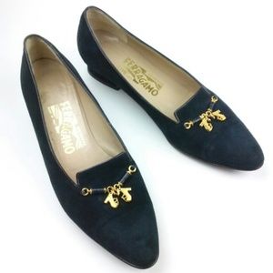 Ferragamo Dark Green Suede Loafer Shoes 8AA