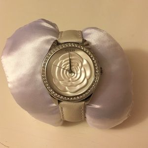Guess white leather strap watch