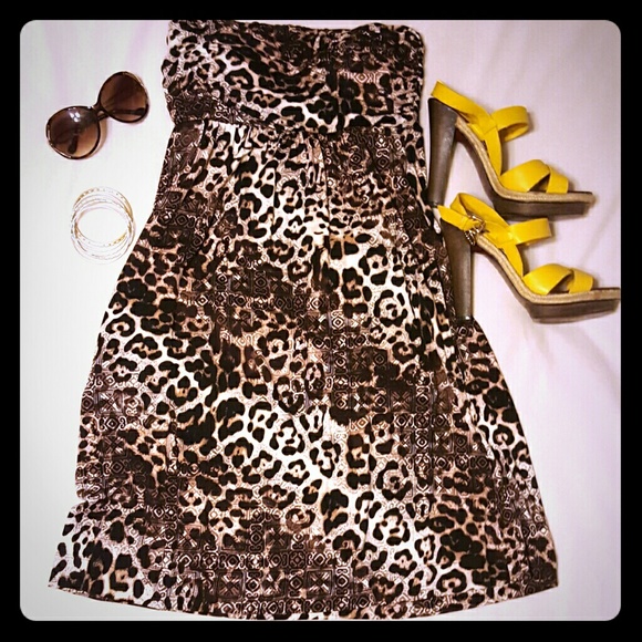 Cheetah Print Strapless Dress - Picture 1 of 4
