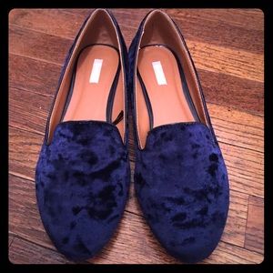 Blue crushed velvet Urban Outfitters flats.