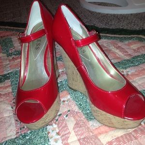 GUESS  red wedge heels!