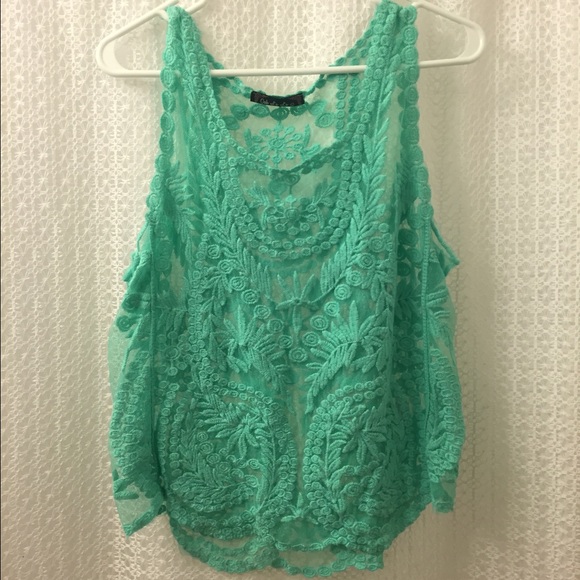 Mint green lace tank top