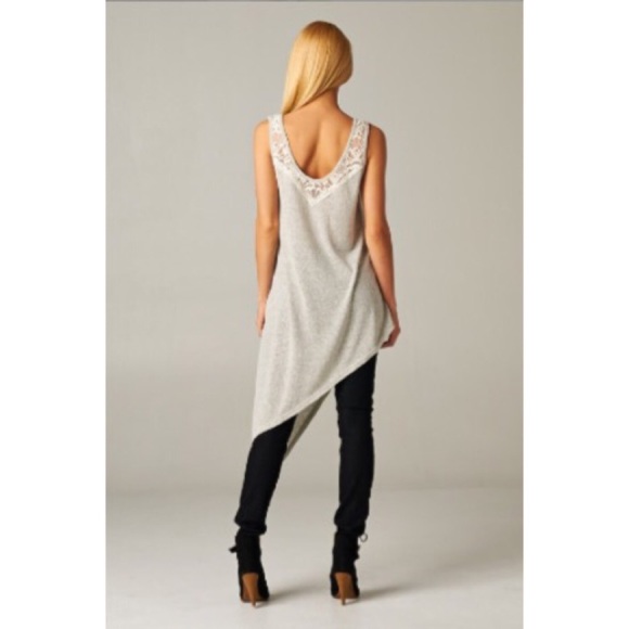 HP 3/12 π Grey White Lace Asymmetrical Tunic Top - Picture 3 of 4