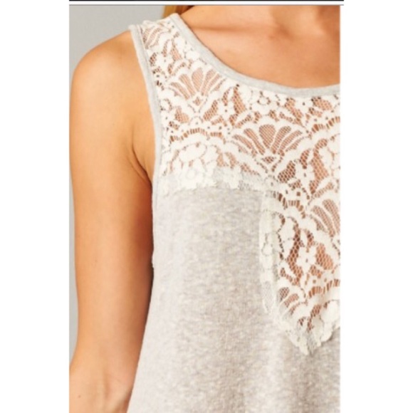HP 3/12 π Grey White Lace Asymmetrical Tunic Top - Picture 4 of 4