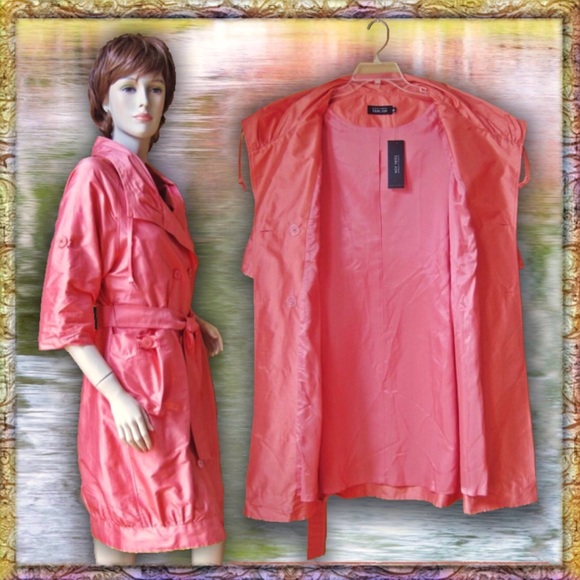 TERI JON Coral Silk Taffeta Trench dress Sz 6 NWT - Picture 3 of 4