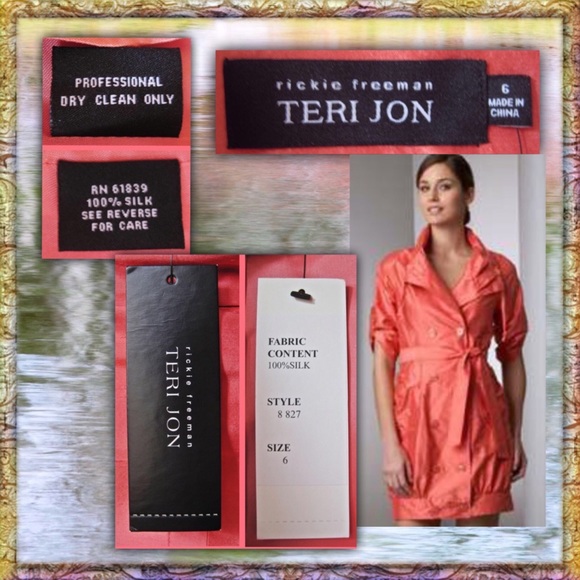 TERI JON Coral Silk Taffeta Trench dress Sz 6 NWT - Picture 4 of 4