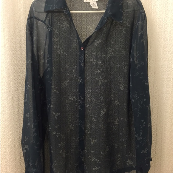 Chiffon navy blue button up