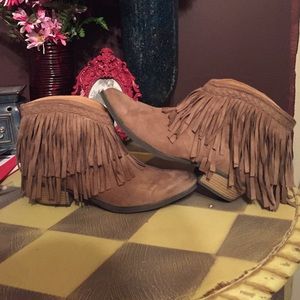 Brown fringe booties