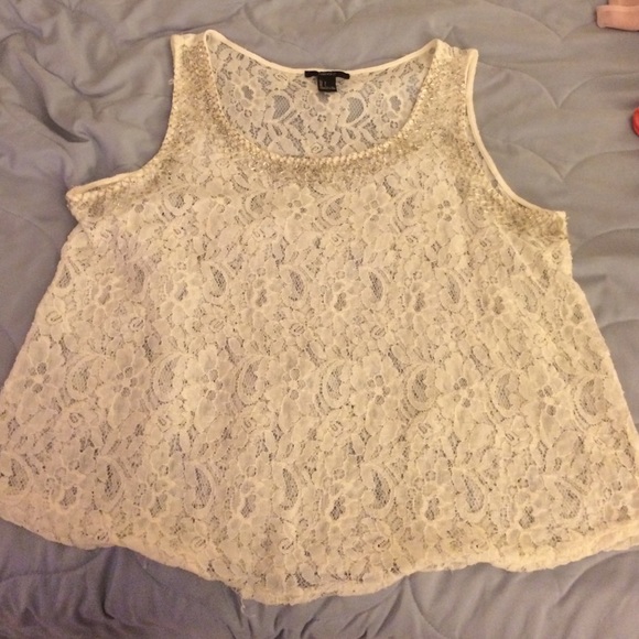 Lace tank top with beading along collar