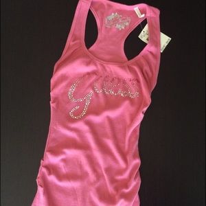 Guess tank top NWT Pink with rhinestones.