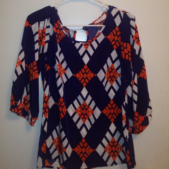 Peach love blue and orange pattern top