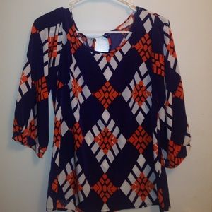 Peach love blue and orange pattern top