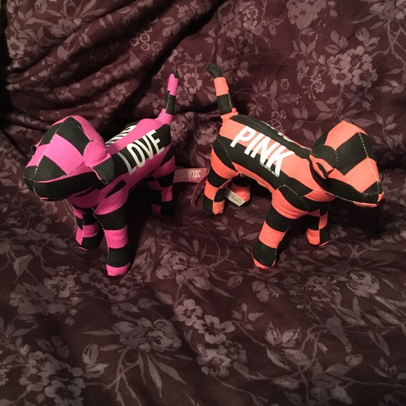 2 VS PINK striped dogs priced to sell as set - Picture 1 of 3