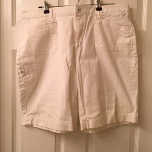 White denim knee length shorts
