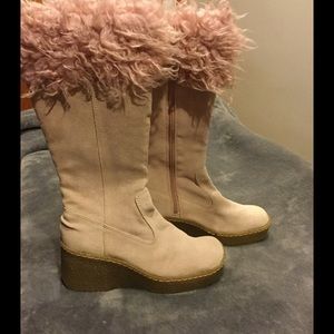 Pink fur top boot