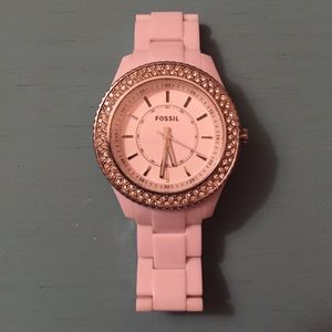 White ceramic fossil watch with crystals