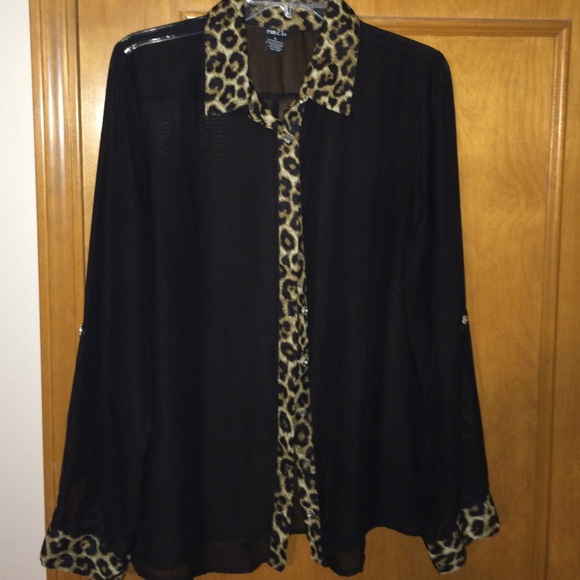Sheer black top with cheetah accents