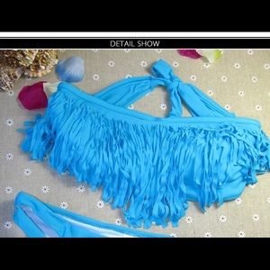 Blue fringe bathing suit
