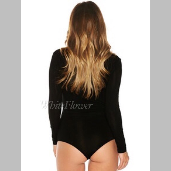 NEW! Black Deep V Neck Lace Up Bodysuit - Picture 2 of 2