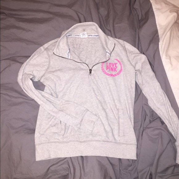 PINK grey half zip sweatshirt
