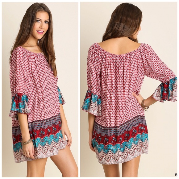 Red Vintage Print Tunic Dress - Picture 2 of 4