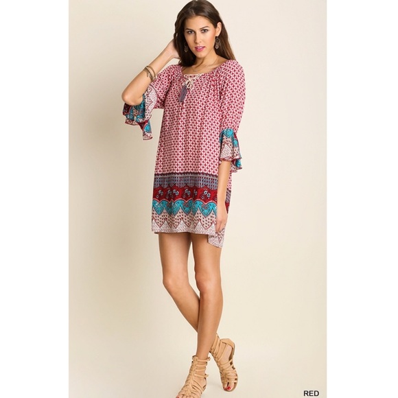 Red Vintage Print Tunic Dress - Picture 3 of 4