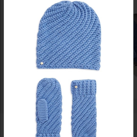 Kate Spade New York Solid Swirl Hat & Mittens Set