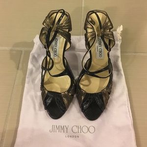 Authentic JIMMY CHOO black & gold heels. Like new.